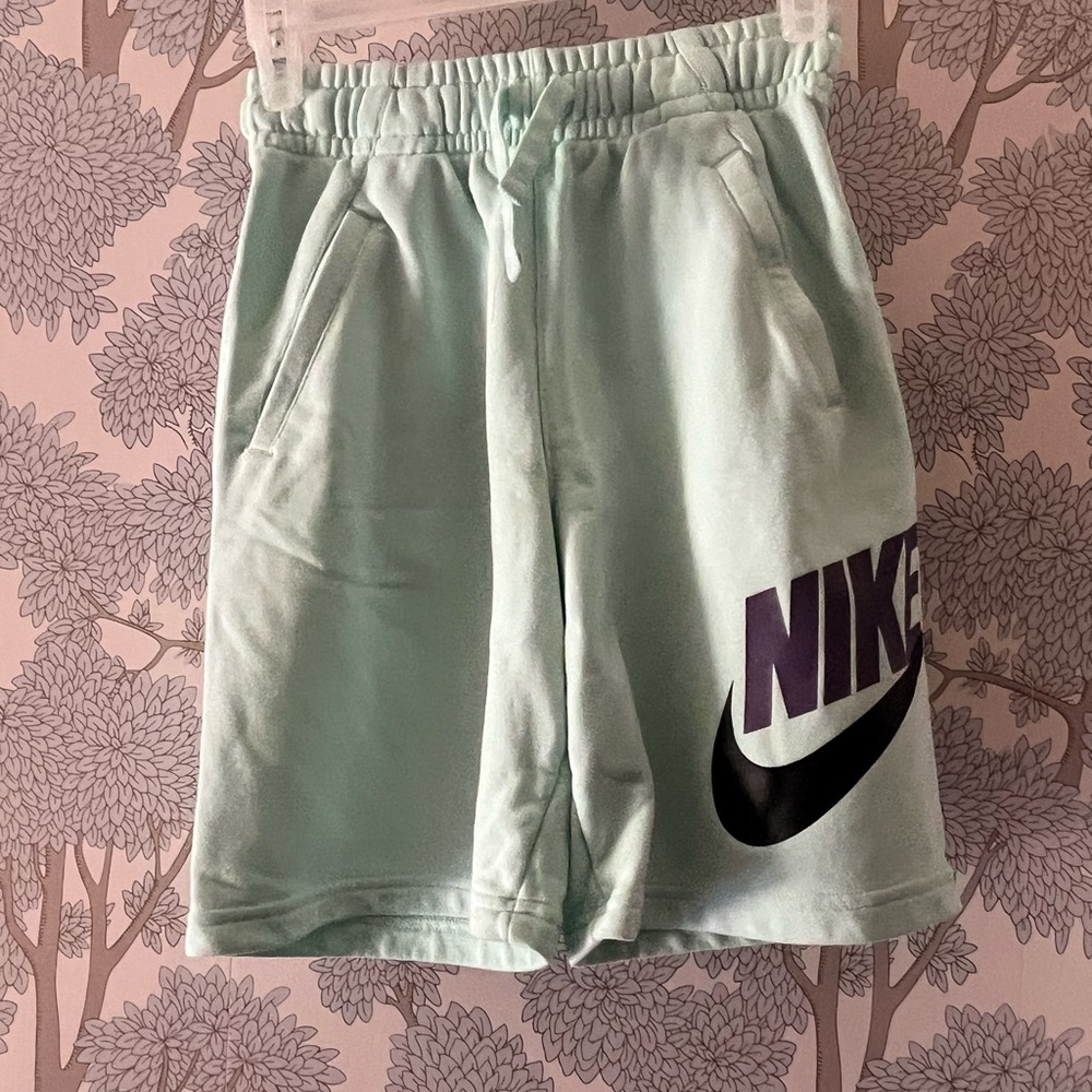 Nike mint green and purple sweat-pant shorts. Boys size large